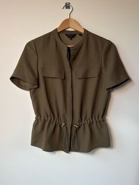 Ted Baker - Anyjo Drawstring Waist Short Sleeve Top Khaki Olive Green